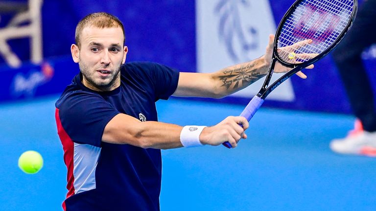 British Dan Evans pictured in action during a tennis match between British Evans and French Humbert, the semi-finals of the men's singles competition at the European Open Tennis ATP tournament in Antwerp, Saturday 24 October 2020. 