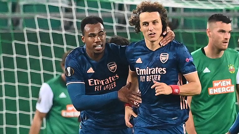 David Luiz headed Arsenal level against Rapid Vienna