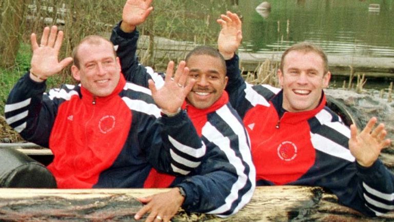 Britain's Olympic Bronze Medal Bobsleigh team on the Loggers Leap at Thorpe Park, the Surrey based theme park at Chertsey, today (Monday). (L-R ) Bobsleigh driver Sean Olson, Dean Ward,and Paul Attwood, the fourth crew man Courtney Rumbolt had to miss the event due to work. The team have a practice starting facility at the Park which is the nearest that they can train on, other than travel to European courses to practice.