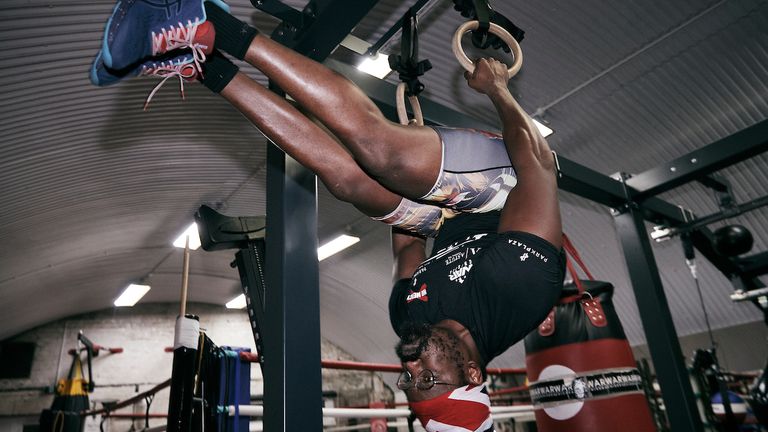 Derek Chisora trains ahead of his fight against Oleksandr Usyk on 31st October 2020..19 October 2020.Picture By Mark Robinson..
