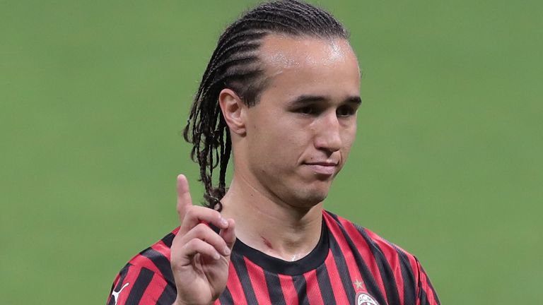 Diego Laxalt during the Serie A match between AC Milan and Atalanta BC at Stadio Giuseppe Meazza on July 24, 2020 in Milan, Italy.