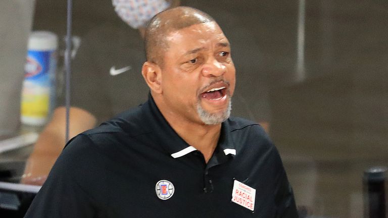 Doc Rivers appeals a call while on the LA Clippers' sideline