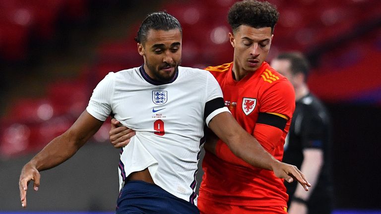 Dominic Calvert-Lewin vies with Ethan Ampadu at Wembley