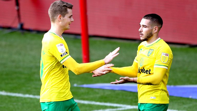 Bristol City v Norwich City - Sky Bet Championship - Ashton Gate
Norwich City's Emi Buendia (right) celebrates scoring his side's third goal of the game with teammate Jacob Sorensen during the Sky Bet Championship match at Ashton Gate, Bristol.