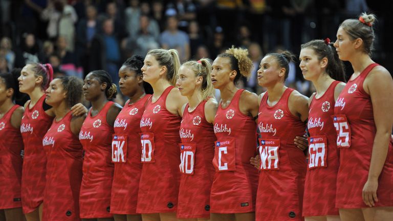 England's Vitality Roses lining up for the national anthem on account of Serena Guthrie's 100th cap (Credit: Bex Charteris)