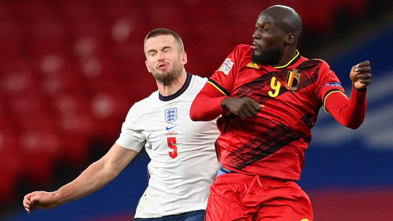 Eric Dier challenges Romelu Lukaku during England's 2-1 win over Belgium in the Nations League