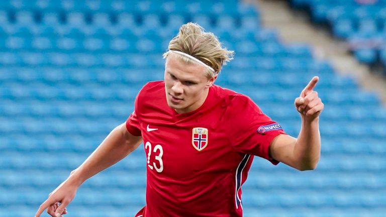 Erling Haaland netted a hat-trick in Norway's 4-0 win over Romania