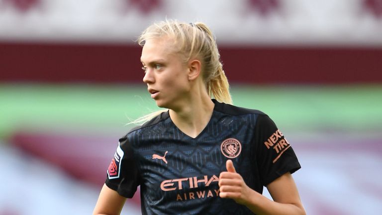 Esme Morgan of Manchester City runs on during the Women&#39;s Super League match between Aston Villa and Manchester City at Villa Park on September 05, 2020 in Birmingham, England.