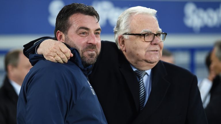 Everton Under 23s boss David Unsworth with chairman Bill Kenwright