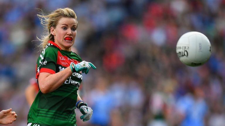 Fiona McHale of Mayo in action against Lauren Magee of Dublin