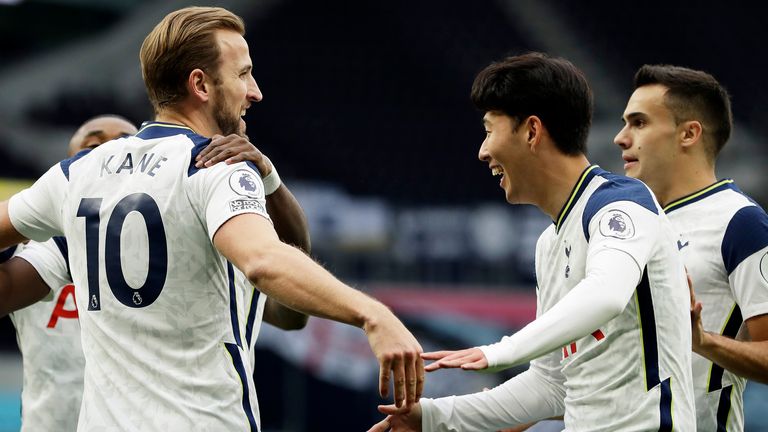 Harry Kane celebrates scoring his first goal for Spurs vs West Ham