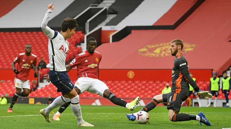 Heung-Min Son makes it 4-1 at Old Trafford, scoring his second of the game