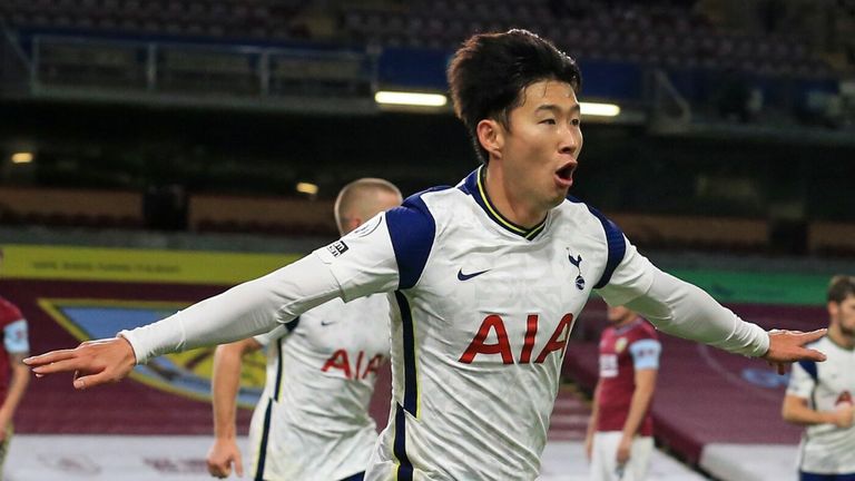 Heung-Min Son celebrates after putting Tottenham ahead at Burnley