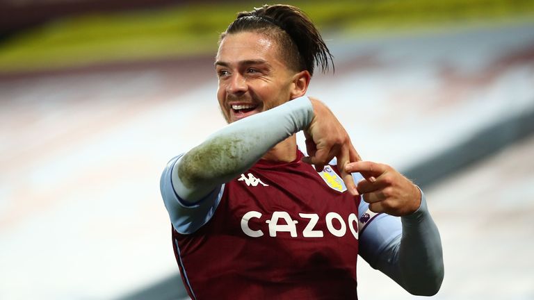 Jack Grealish celebrates scoring Villa's sixth goal