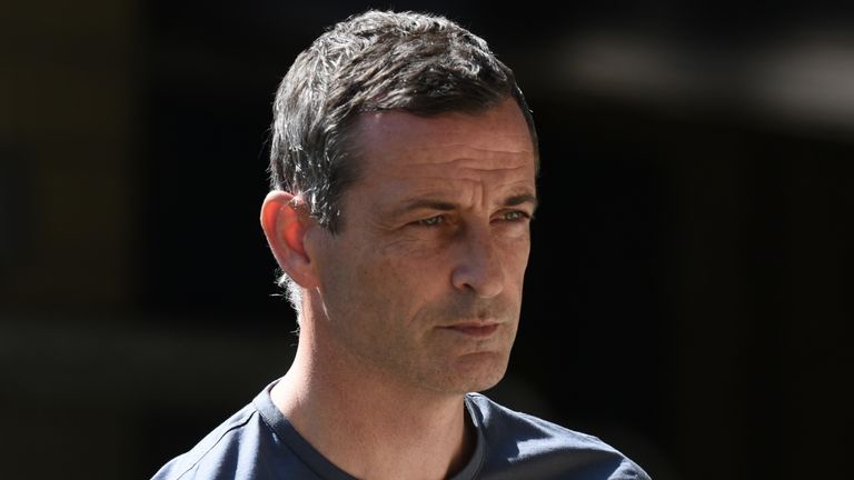  Hibernian FC manager Jack Ross before the Ladbrokes Premiership match between Livingston FC and Hibernian FC at Tony Macaroni Arena on August 8, 2020 in Livingston, Scotland