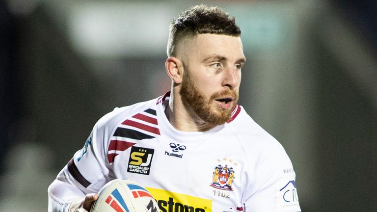 Picture by Isabel Pearce/SWpix.com - 23/10/2020 - Rugby League - Betfred Super League - Wigan Warriors v Salford Red Devils - The Totally Wicked Stadium, Langtree Park, St Helens, England - Jackson Hastings of Wigan scores a try.