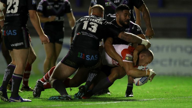 James Roby scores his second try for Saints