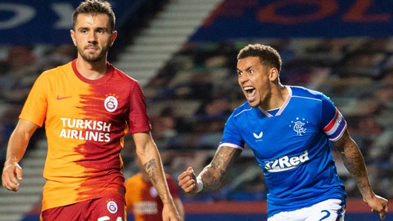 James Tavernier celebrates scoring for Rangers against Galatasaray at Ibrox