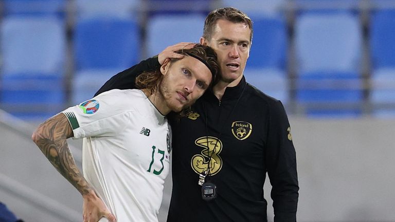 Jeff Hendrick is consoled after Republic of Ireland's Euro 2020 hopes ended