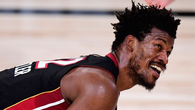 Jimmy Butler cracks a smile during his 40-point performance in Miami's Game 3 win over the Los Angeles Lakers