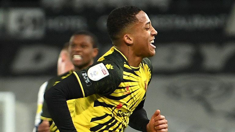 Joao Pedro celebrates scoring for Watford vs Derby