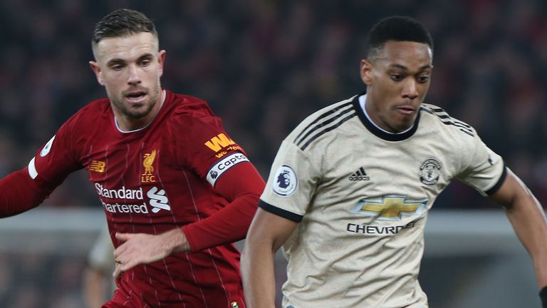 Jordan Henderson and Anthony Martial, Liverpool vs Manchester United