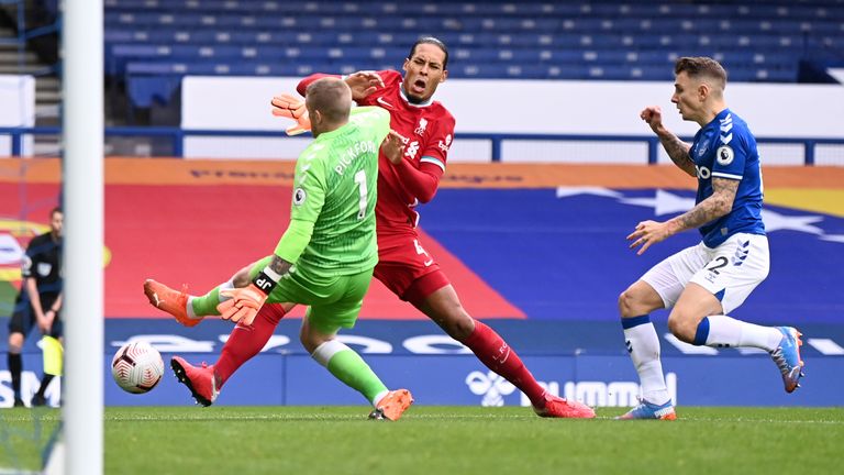 Pickford collides with Van Dijk