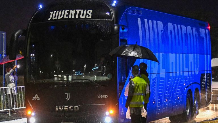 Juventus arrive for the match on their team bus