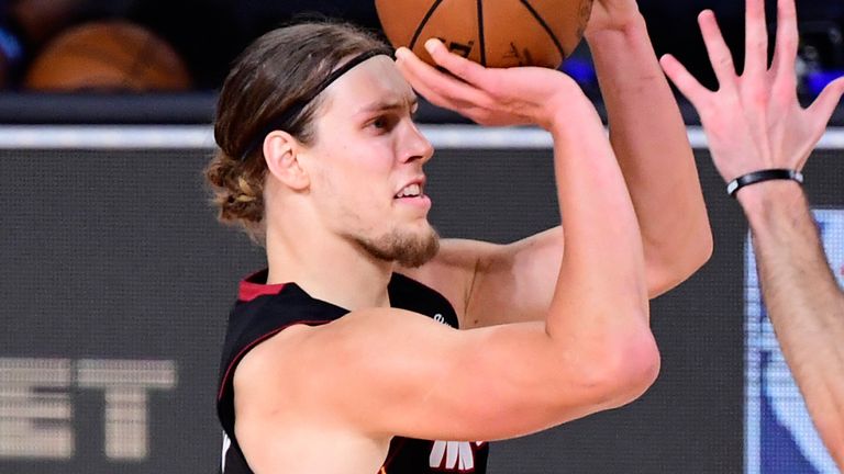 Kelly Olynyk shoots over Alex Caruso during Game 3 of the NBA Finals