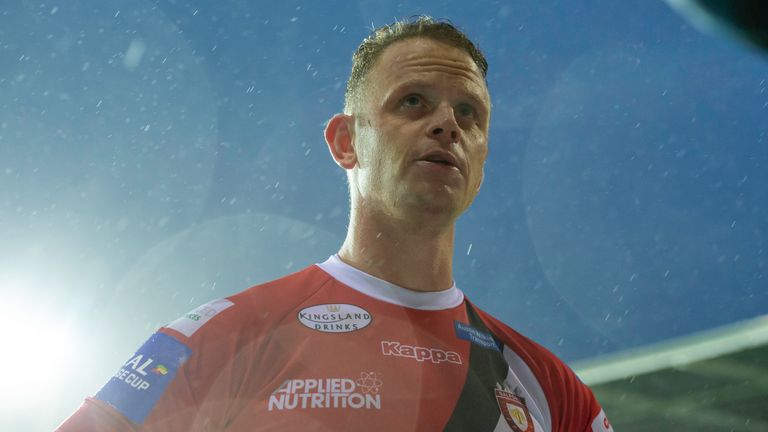 Picture by Allan McKenzie/SWpix.com - 03/10/2020 - Rugby League - Coral Challenge Cup Semi Final - Salford Red Devils v Warrington Wolves - The Totally Wicked Stadium, Langtree Park, St Helens, England - Salford's Kevin Brown is interviewed after his side's victory over Warrington in the semi-final of the Coral Challenge cup.