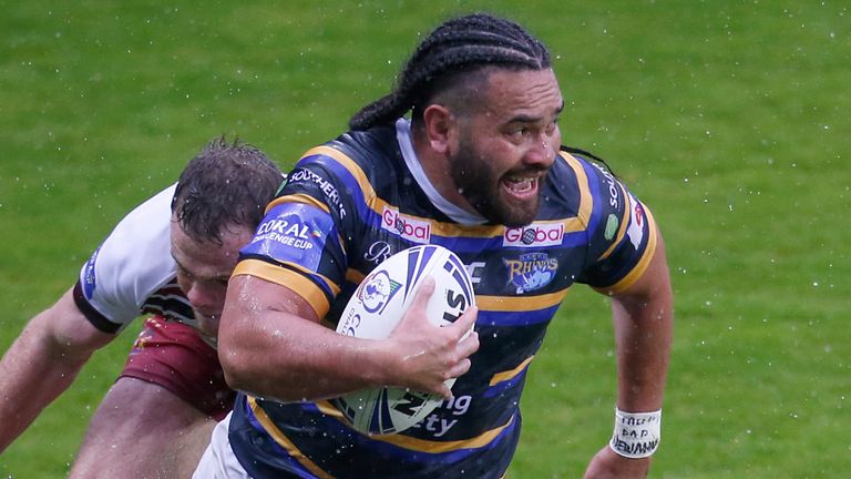 Picture by Ed Sykes/SWpix.com - 03/10/2020 - Rugby League - Coral Challenge Cup Semi Final - Leeds Rhinos v Wigan Warriors - The Totally Wicked Stadium, Langtree Park, St Helens, England - Leeds Rhinos' Konrad Hurrell in action