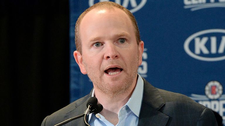 LA Clippers' president of basketball operations Lawrence Frank addresses the media at a news conference