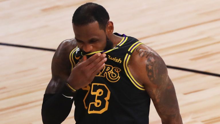 LeBron James pictured during the fourth quarter of the Lakers' Game 5 loss to the Heat