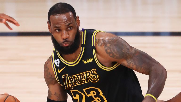 LeBron James controls possession for the Lakers in Game 5 of the NBA Finals
