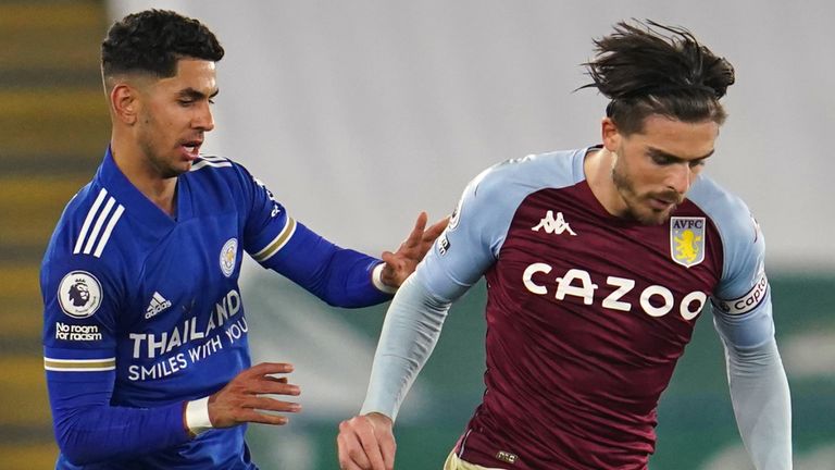 Leicester City's Ayoze Perez (left) and Aston Villa's Jack Grealish battle for the ball