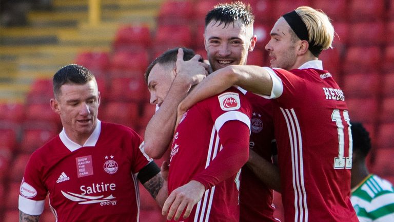 Lewis Ferguson celebrates scoring Aberdeen's opening goal against Celtic