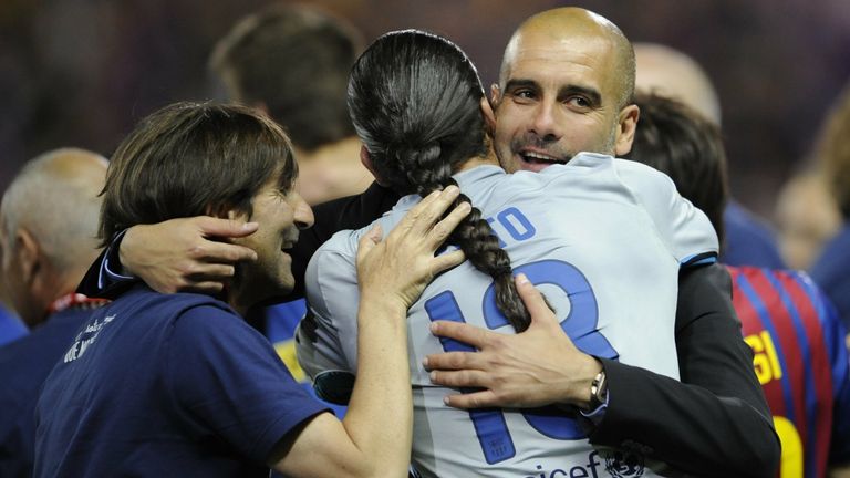 Pep Guardiola celebrates after Barcelona's Copa del Rey win in 2012