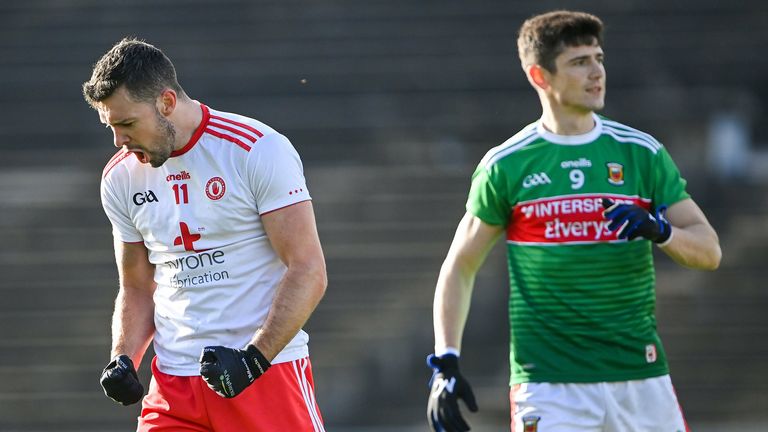 Conor McKenna of Tyrone celebrates scoring his side's first goal