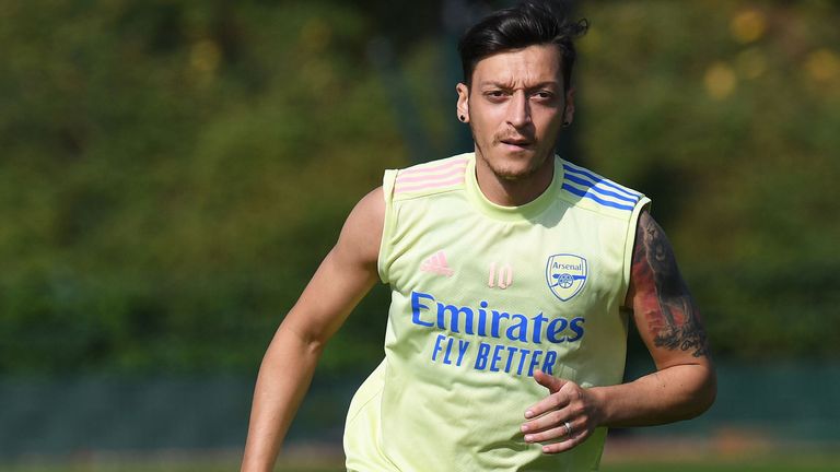 Mesut Ozil during a training session at London Colney on September 22, 2020