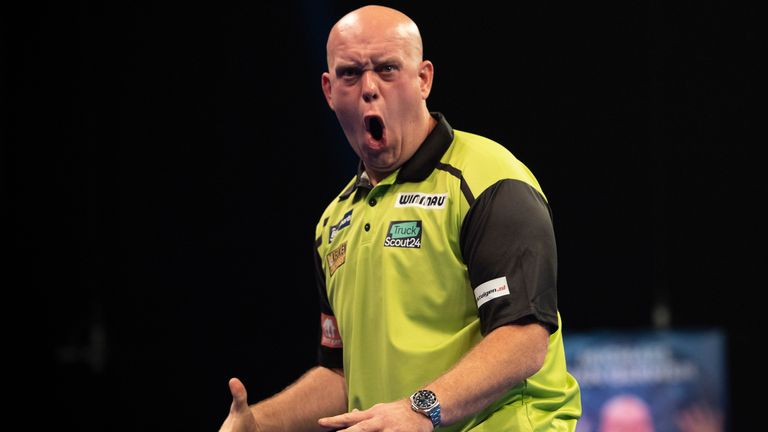 Michael van Gerwen booked his place in the last 16 at the World Grand Prix with an impressive display on the opening night