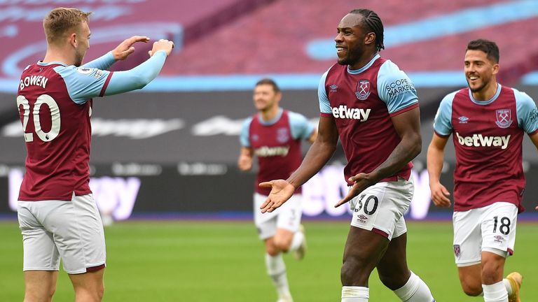 Michail Antonio celebrates his goal for West Ham