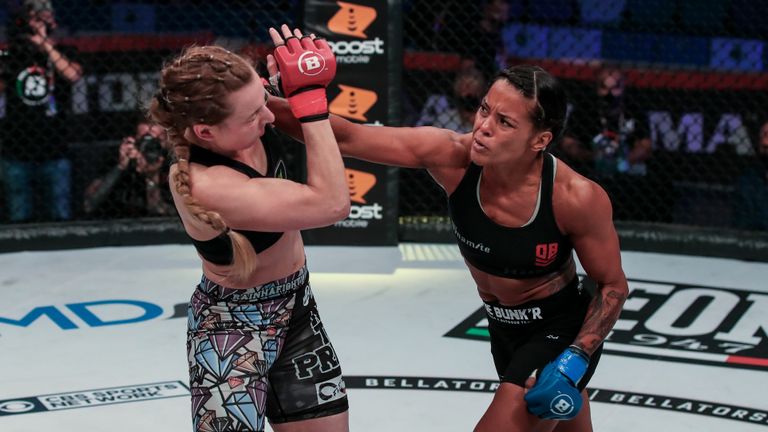 Denise Kielholtz delivered a brutal knockout against Kate Jackson as she took just 43 seconds to wrap up Bellator 247's headline fight in Milan and move a step closer to a title shot against flyweight champion Ilima-Lei Macfarlane.
