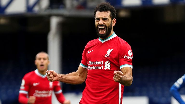 Mohamed Salah celebrates after putting Liverpool 2-1 up