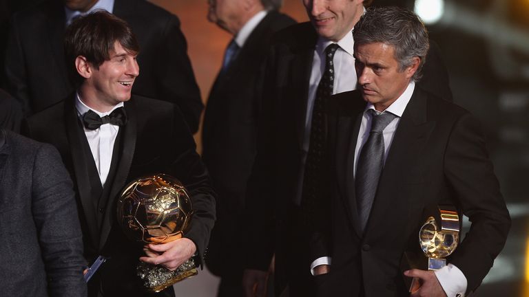 Jose Mourinho and Lionel Messi during the FIFA Ballon d'or Gala at the Zurich Kongresshaus on January 10, 2011 in Zurich, Switzerland.