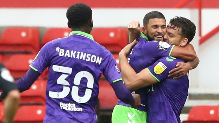 Nahki Wells celebrates after adding a second for Bristol City