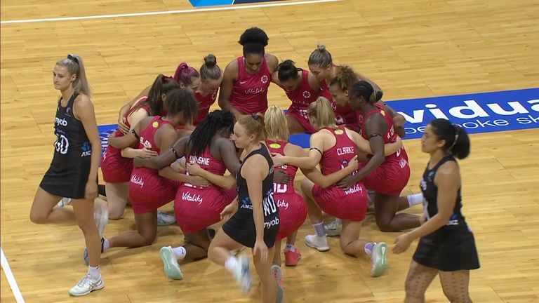 In the first international netball since January, England took the knee prior to the first Test against New Zealand.
