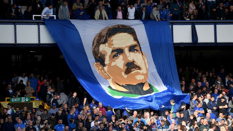 Everton fans unveiled a Neville Southall flag during the match against West Ham United at Goodison Park on September 16, 2018