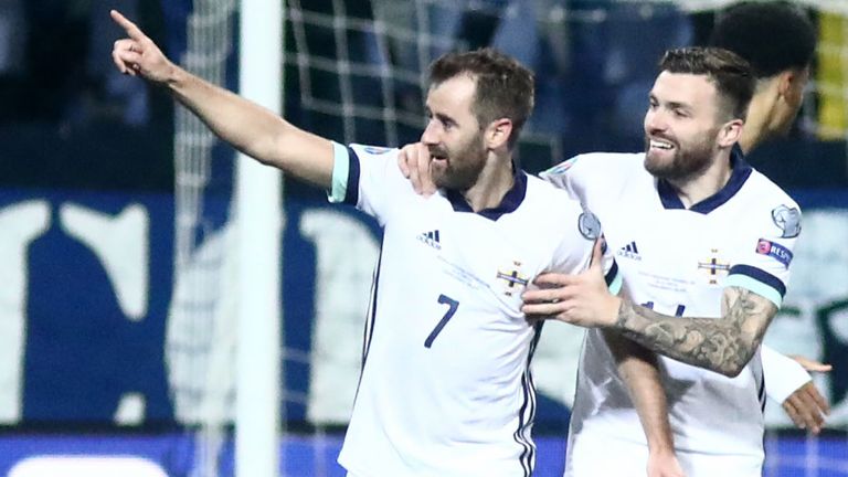 Niall McGinn celebrates his equaliser for Northern Ireland