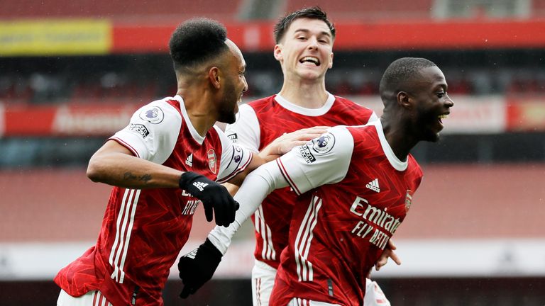 Nicolas Pepe celebrates making it 2-0 against Sheffield United