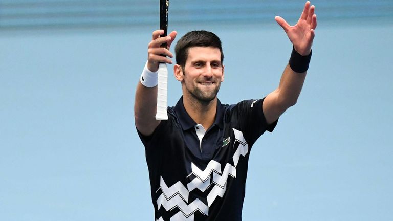 Serbia's Novak Djokovic reacts after his match against Croatia's Borna Coric during the Erste Bank Open ATP tennis tournament in Vienna, on October 28, 2020. 